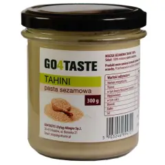 Słoik pasty sezamowej tahini GO4TASTE. Idealna do hummusu i sosów. Tahini co to? To zmielone ziarno sezamu.