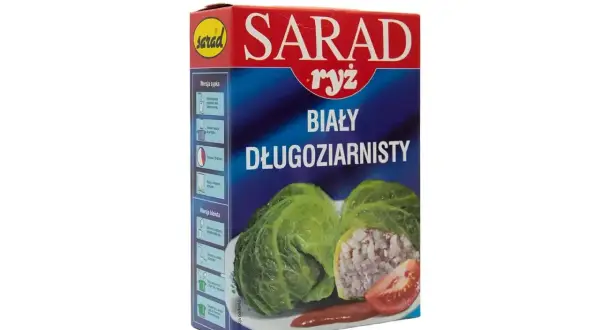 Ryż Sarad biały długoziarnisty – idealny ryż do gołąbków. Opakowanie z instrukcją przygotowania.