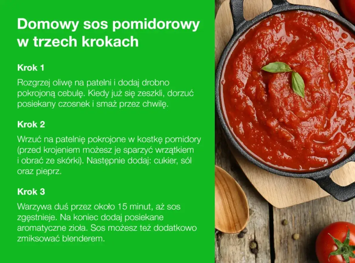 Domowy sos pomidorowy do makaronu, gęsty i aromatyczny, gotowy w trzech prostych krokach. Idealny na szybki obiad.